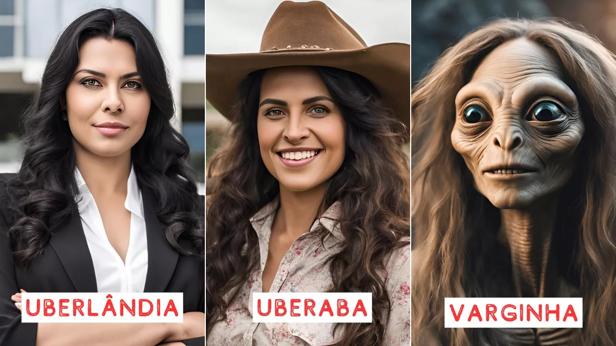 Mosaico de mulheres que representam as cidades mineiras: Uberlândia, Uberaba e uma extraterrestre simbolizando Varginha.