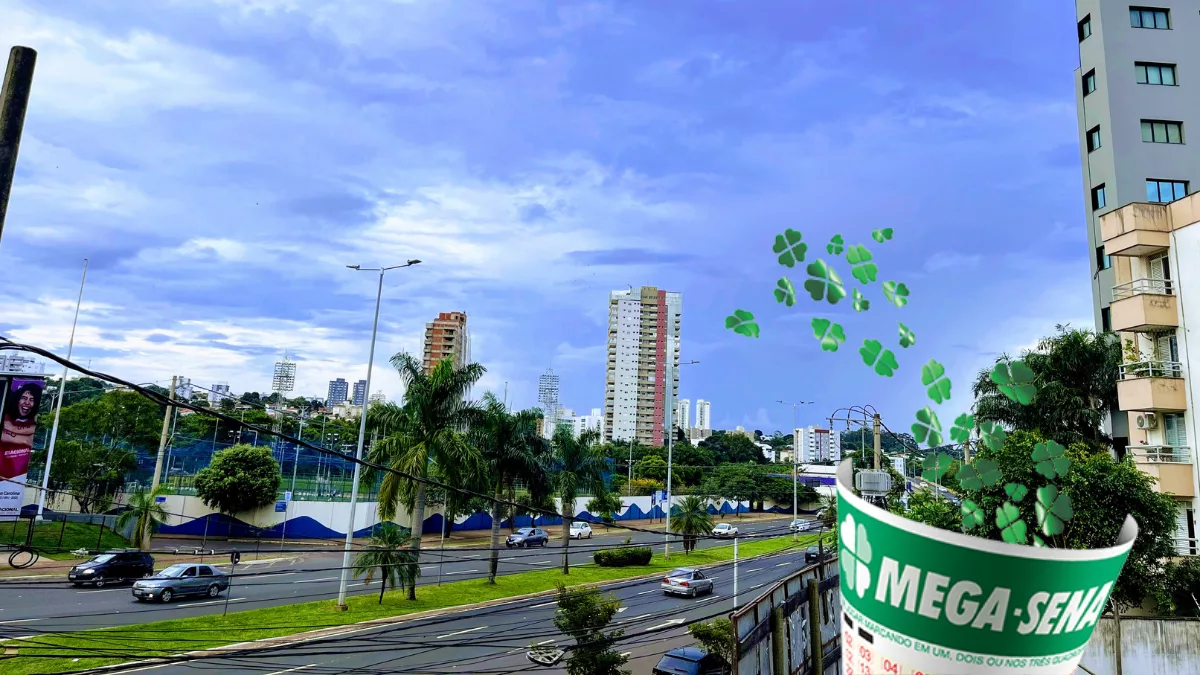 Imagem da cidade de Uberlândia ilustrada com uma arte da Megasen